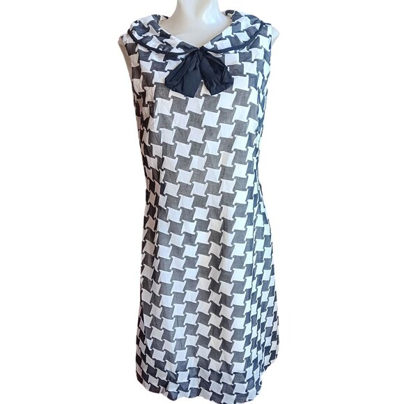 12 Vintage 1960's Geometric Sleeveless Dress Bow Collar Mod Garage Scooter Girl - Picture 2 of 11
